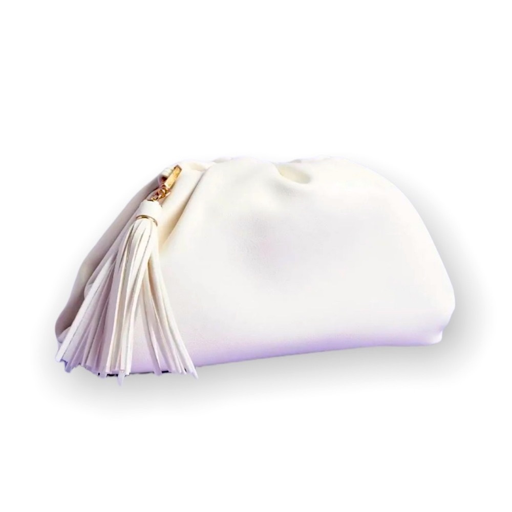 NEW Understated Leather Clutch with Removable Crossbody Chain & Tassel 1 Left! - Picture 1 of 8